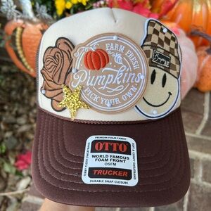 Pumpkin patch trucker hat. New. Pressed at purchase. Message to personalize